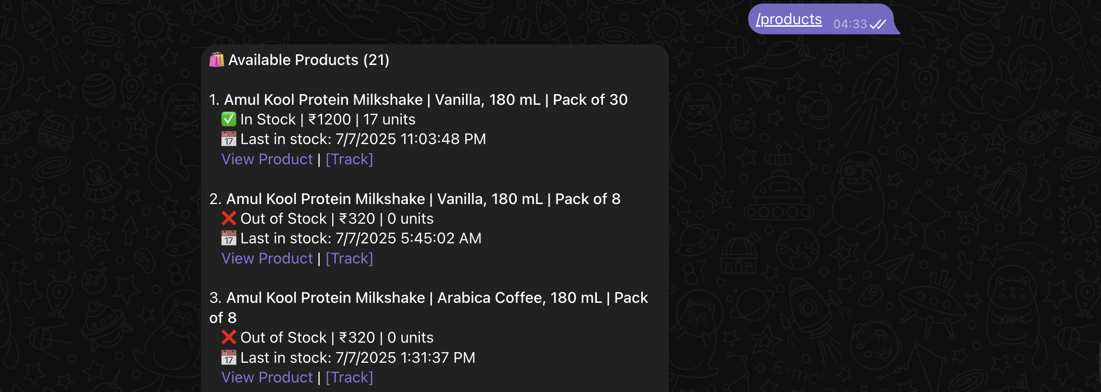 All Products list