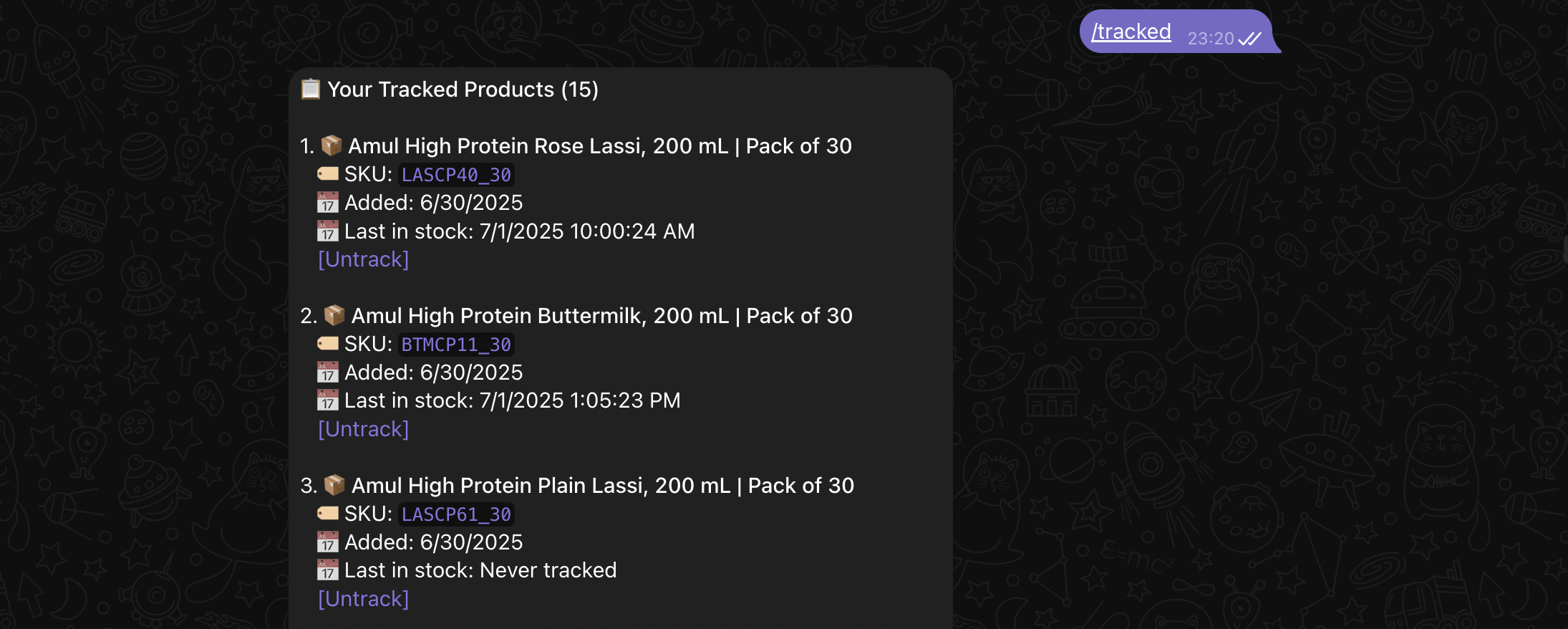 Tracked Products